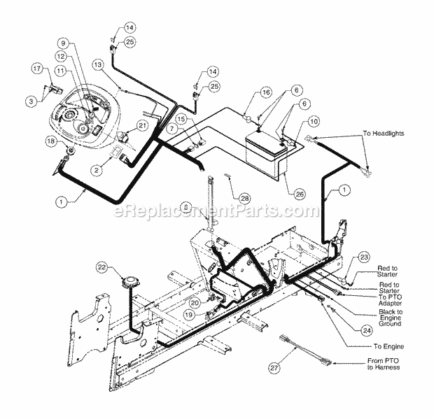 Battery, Electrical Components And Switches Diagram and Parts List for 13A-224F100 Cub Cadet Lawn Tractor